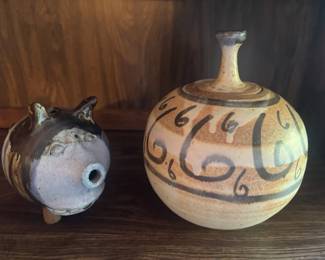 Vintage Signed Ceramic Lidded Vessel Piggy Bank