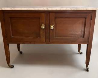 Vintage Mahogany Console Cabinet W Loose Marble Top