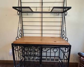 Wrought Iron Bakers Rack with Wood ButcherBlock
