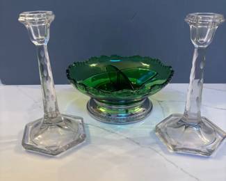 Krome Kraft Candy Dish And Candlestick Holders