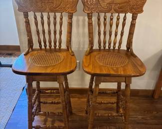 Vintage Oak Swivel Barstools