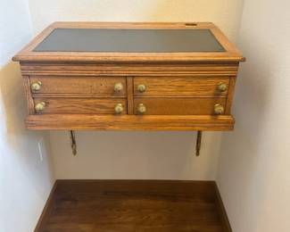 Antique Oak Spool Cabinet and SlantTop Desk