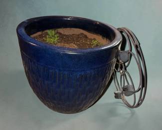 Large Glazed Blue Ceramic Flower Pot 1625 H Roller Base