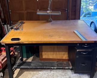 Wood Drafting Table with Metal Base
