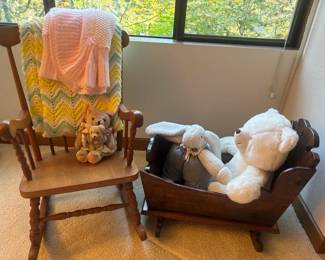 Childrens Rocking Chair And Doll Cradle