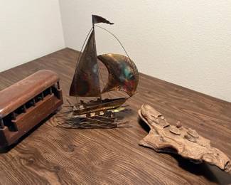 Vintage Decor Wooden Trolley Sailboat Driftwood