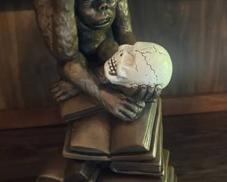 1960s Marval Darwin Monkey With Skull Sculpture