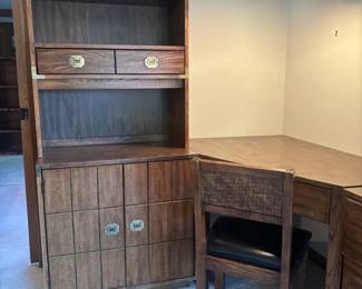 Vintage Stanley Furniture Campaign Desk Hutch Chair Set