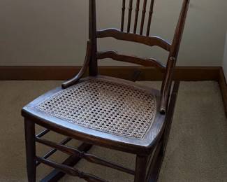 Antique Oak Spindle Back Rocking Chair With Cane Seat
