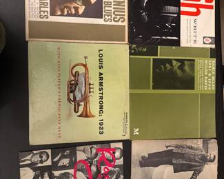 Jazz vinyl record collection including a Wynton Marsalis album.
