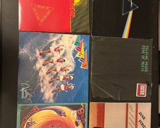 Collection of classical music vinyl LPs in assorted illustrated sleeves.