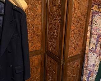 Vintage carved room divider- has matching coffee and side tables