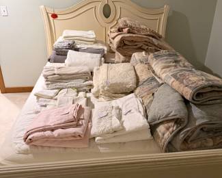 Stanley queen bed and bedding