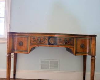 Sheraton-style painted and satinwood-veneered writing desk