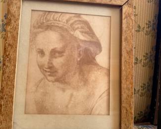 Framed Reproduction of a Renaissance Portrait Drawing