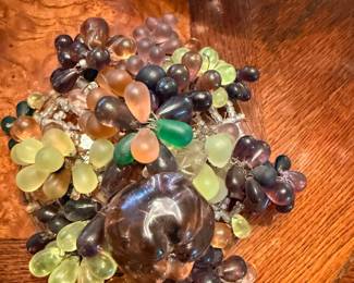 Antique Czech (Bohemian) Art Glass Grape Cluster Centerpiece with Glass Leaves