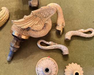 vintage Sherle Wagner International luxury 24k gold-plated cast bronze/brass "Swan" bathroom widespread faucet set, originally introduced in the mid-20th century