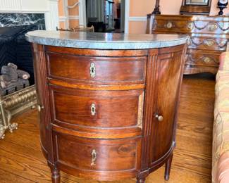 Antique-Style Mahogany Demilune Cabinet with Marble Top