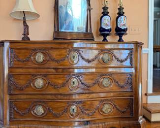French Provincial-Style Three-Drawer Chest with Carved Floral Garlands