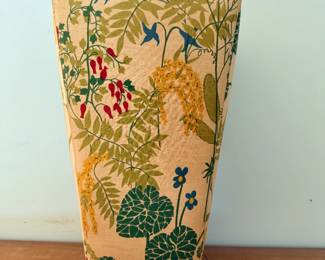 Vintage Fabric-Covered Wastebasket — Colorful Botanical Print