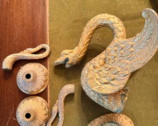 vintage Sherle Wagner International luxury 24k gold-plated cast bronze/brass "Swan" bathroom widespread faucet set, originally introduced in the mid-20th century