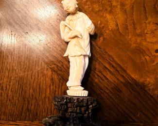 Vintage Chinese Carved Ivory-Color Female Figurine on Carved Wooden Stand
