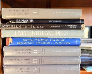 Antique furniture, decorative arts, and interior design reference books include The Wrightsman Collection Volumes 1-4