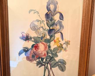 Vintage Framed Botanical Floral Print – Roses, Irises & Daffodils