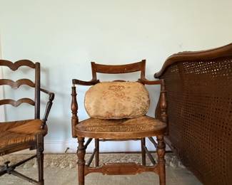 Vintage Hitchcock-style or Sheraton Revival rush-seat armchair