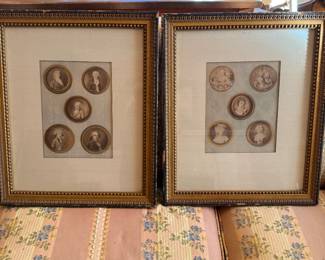 Pair of Framed Neoclassical Portrait Medallion Prints