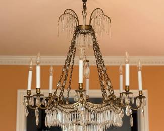 Large French Empire-Style Brass and Crystal Chandelier