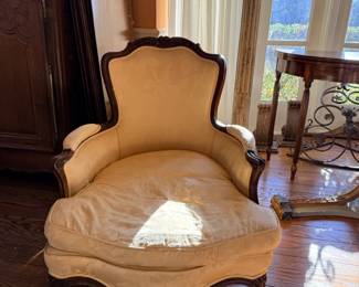Vintage French Louis XV–Style Carved Wood Bergère Armchair
