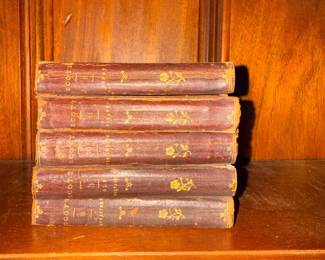 Antique Sir Walter Scott's Poetical Works — Five Small Leather-Bound Volumes