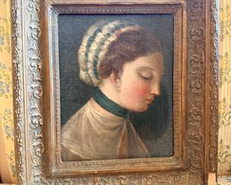 Framed Portrait of a Young Woman in Bonnet – European School Style