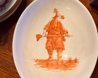 Antique-Style Porcelain Dish with Iron-Red Japanese Figure