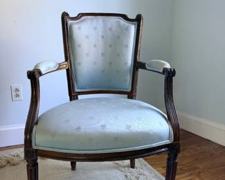 French Louis XVI–style carved walnut armchair (fauteuil)