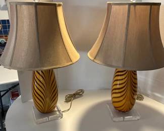 06 Mid Century Glass Tiger Strip Table Lamps