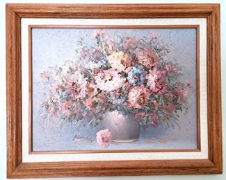 ORIGINAL THICK PAINTED FLORAL ART SIGNED HELMAN