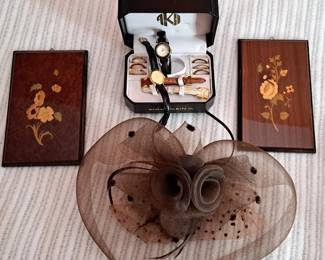 BULOVA WATCH & INLAID PLAQUES LADIES HAT
