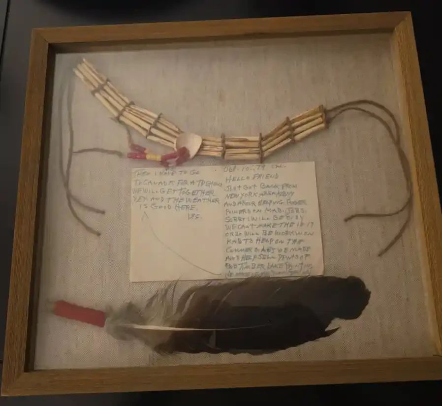 Iron Eyes Cody 1979 Personal Correspondence, Native AmericanStyle Breastplate Feather Shadow Box