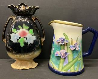 Vintage Winterton Ware Two Handle Vase and Large Iris Ceramic Pitcher