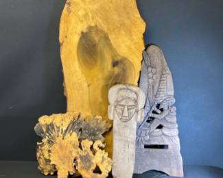 California Buckeye Burl Wood Slices, Live Edge Wood Slab, Hand Carved Vintage Wood Tribal Art