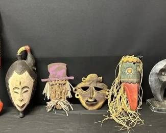 Vintage African Central American Style Hand Carved Painted Wooden Masks More