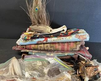 Lot of Vintage Southwest Fabric, Leather, Feathers and More