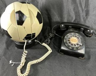 Vintage Soccer Ball Land Line Telephone and Rotary Dial Telephone