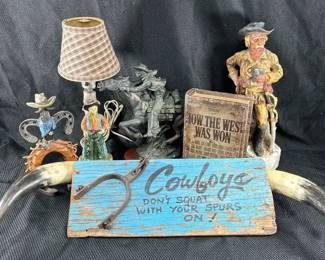 Ceramic Cowgirl Lamp Cowboy on Horse Ceramic Cowboys Large Horns Etc
