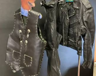 Vintage Leather Motorcycle Jacket, Vest and Chaps