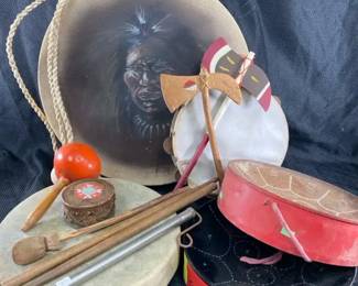 Vintage Drum with Original Painting and More