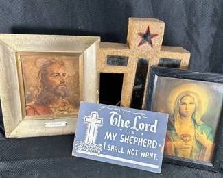 Head of Christ Picture, Cross Lamp Did Not Work, Jesus Picture and Mary, and the Lord Is My Shepherd