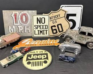 Collectible Metal Cars and Road Signs